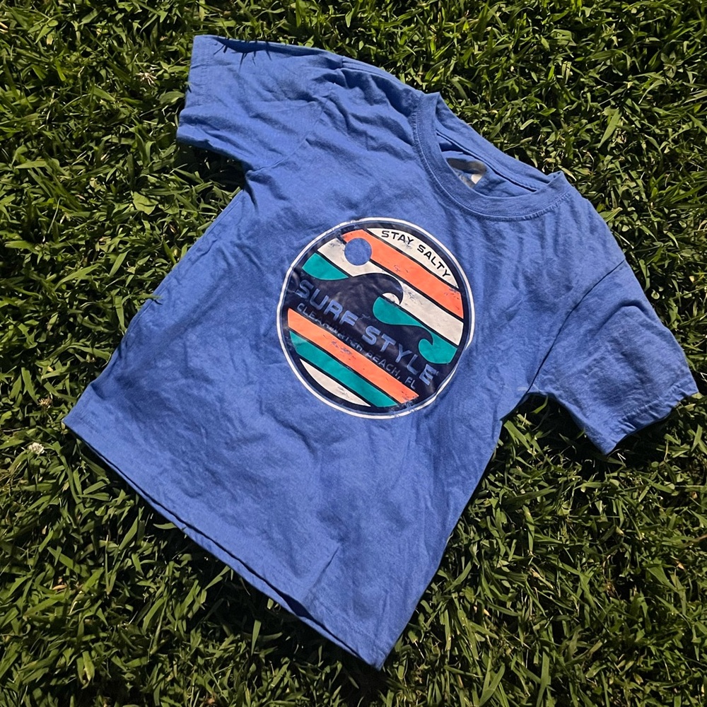 Stay Salty Clearwater Beach Surf Style Florida Waves Blue Graphic Tee Boys 10/12